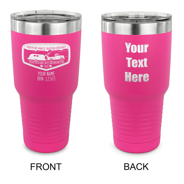 Custom Texas Highland Lakes Airstream Club Logo 30 oz Stainless Steel Tumbler - Pink - Double-Sided