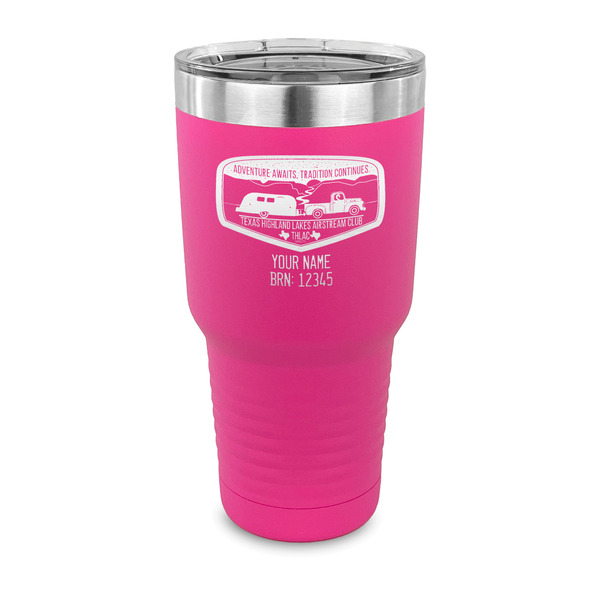 Custom Texas Highland Lakes Airstream Club Logo 30 oz Stainless Steel Tumbler - Pink - Single-Sided