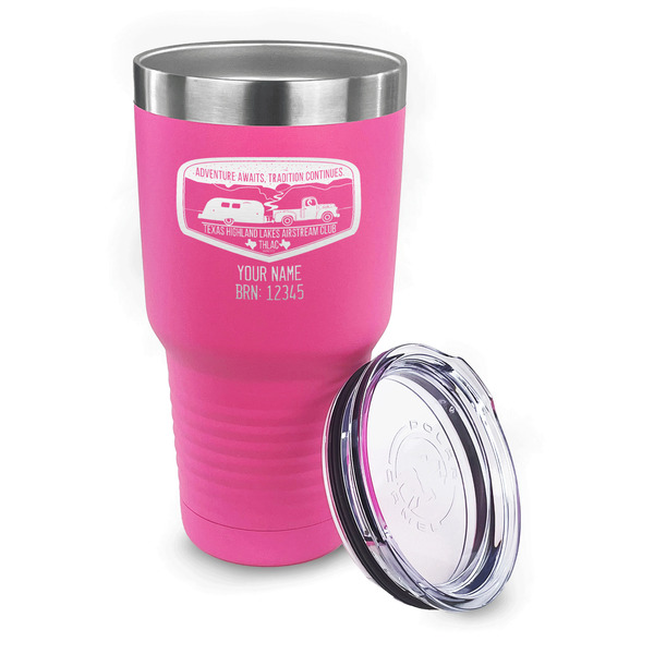 Texas Highland Lakes Airstream Club Logo 30 oz Stainless Steel Ringneck Tumblers - Pink - LID OFF