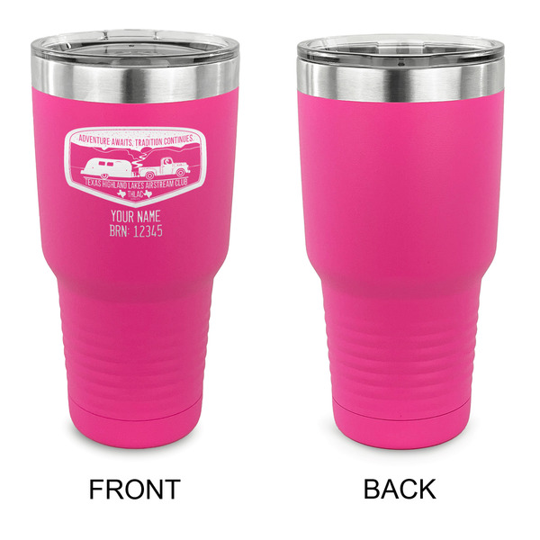 Texas Highland Lakes Airstream Club Logo 30 oz Stainless Steel Ringneck Tumblers - Pink - Single Sided - APPROVAL