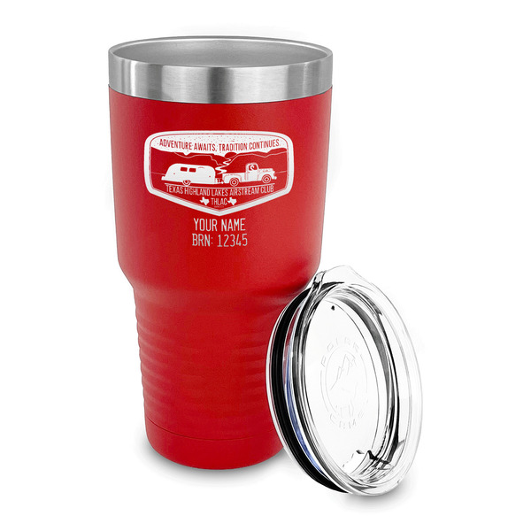 Texas Highland Lakes Airstream Club Logo 30 oz Stainless Steel Ringneck Tumblers - Red - LID OFF