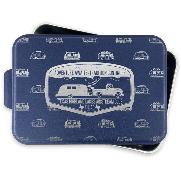 Texas Highland Lakes Airstream Club Logo Aluminum Baking Pan - Navy Lid - FRONT w/lid off