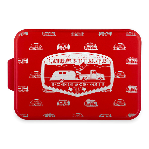 Custom Texas Highland Lakes Airstream Club Logo Aluminum Baking Pan with Red Lid
