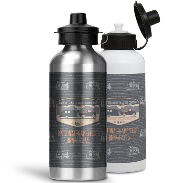 Texas Highland Lakes Airstream Club Logo Aluminum Water Bottles - MAIN (white &silver)