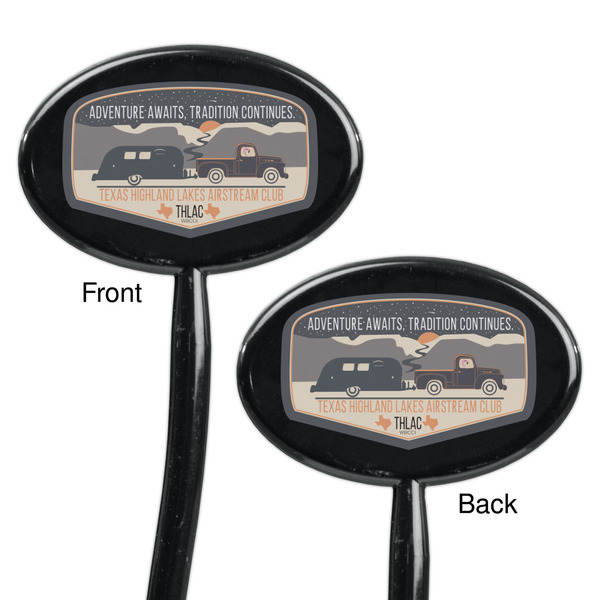 Texas Highland Lakes Airstream Club Logo Black Plastic 7" Stir Stick - Double Sided - Oval - Front & Back