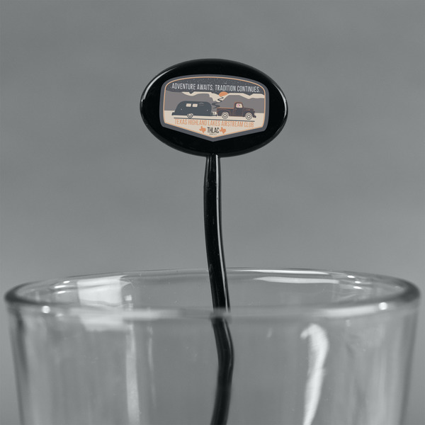Texas Highland Lakes Airstream Club Logo Black Plastic 7" Stir Stick - Oval - Main