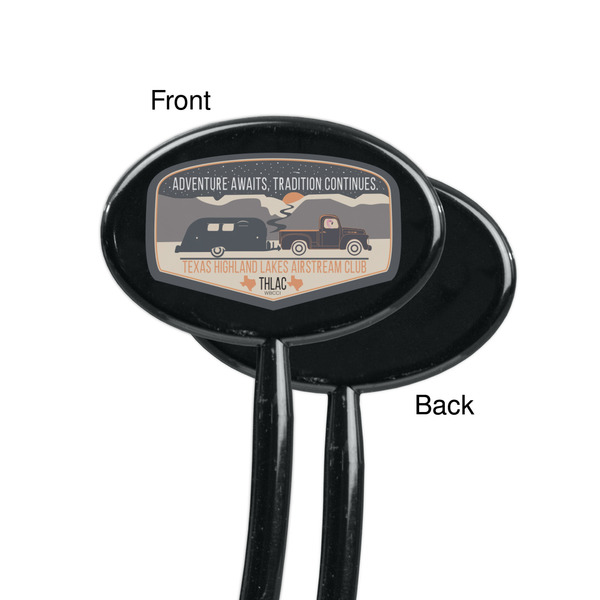 Texas Highland Lakes Airstream Club Logo Black Plastic 7" Stir Stick - Single Sided - Oval - Front & Back
