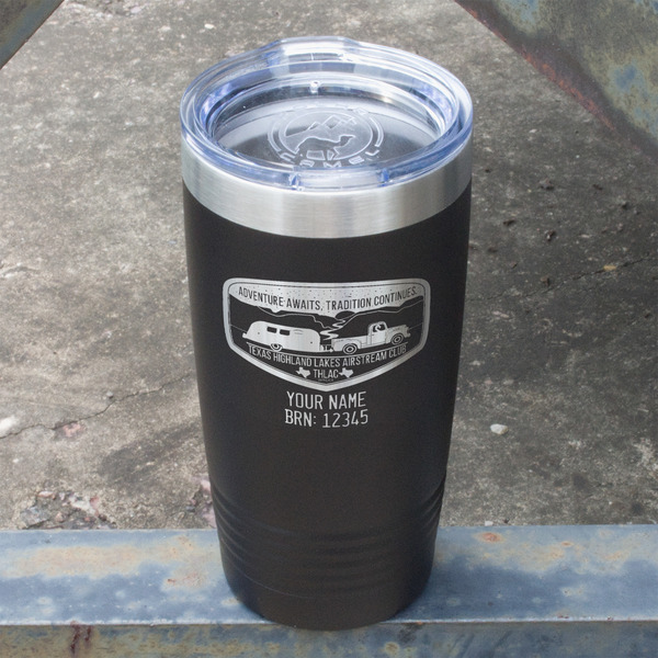Texas Highland Lakes Airstream Club Logo Black Polar Camel Tumbler - 20oz - Angled