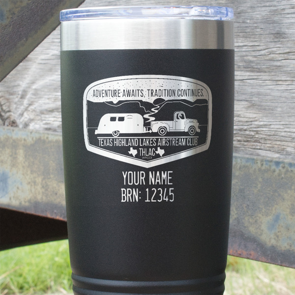 Texas Highland Lakes Airstream Club Logo Black Polar Camel Tumbler - 20oz - Close Up
