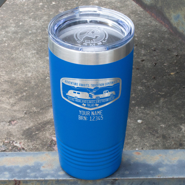 Texas Highland Lakes Airstream Club Logo Blue Polar Camel Tumbler - 20oz - Angled