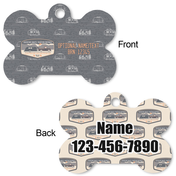 Texas Highland Lakes Airstream Club Logo Bone Shaped Dog ID Tag - Small - Front & Back View