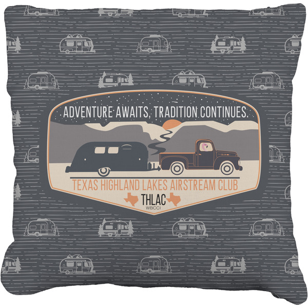 Custom Texas Highland Lakes Airstream Club Logo Faux-Linen Throw Pillow 18"