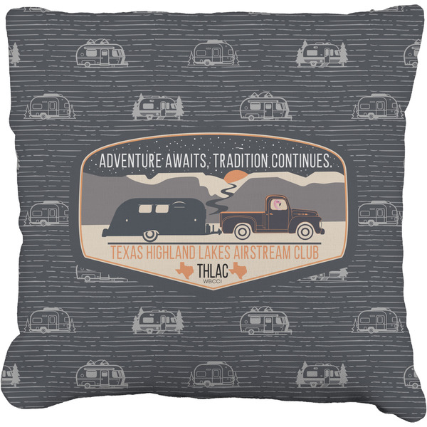 Custom Texas Highland Lakes Airstream Club Logo Faux-Linen Throw Pillow 20"