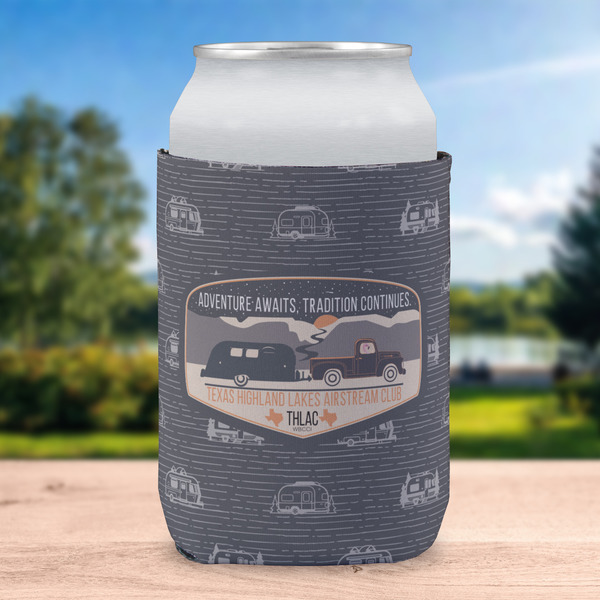 Texas Highland Lakes Airstream Club Logo Can Cooler - Standard 12oz - In Context