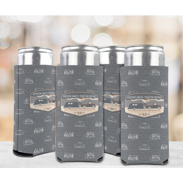 Texas Highland Lakes Airstream Club Logo Can Cooler - Tall 12oz - Set of 4 - In Context