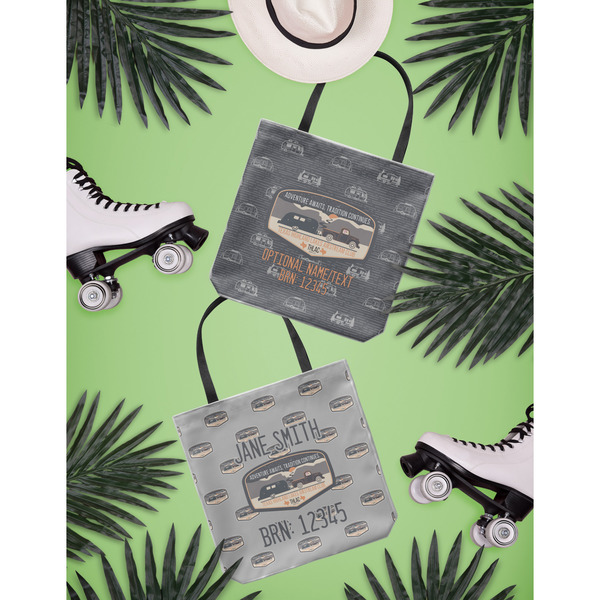 Texas Highland Lakes Airstream Club Logo Canvas Tote Lifestyle Front and Back- 13x13