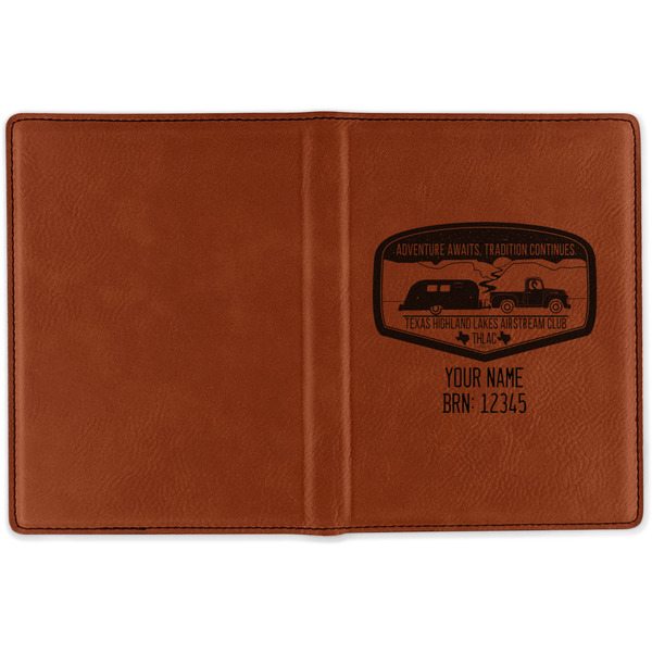 Texas Highland Lakes Airstream Club Logo Cognac Leather Passport Holder Outside Single Sided - Apvl