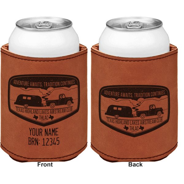 Texas Highland Lakes Airstream Club Logo Cognac Leatherette Can Sleeve - Double Sided Front and Back
