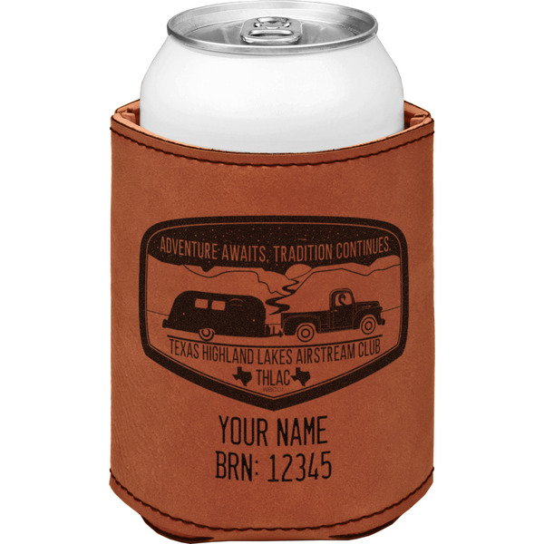 Texas Highland Lakes Airstream Club Logo Cognac Leatherette Can Sleeve - Single Front