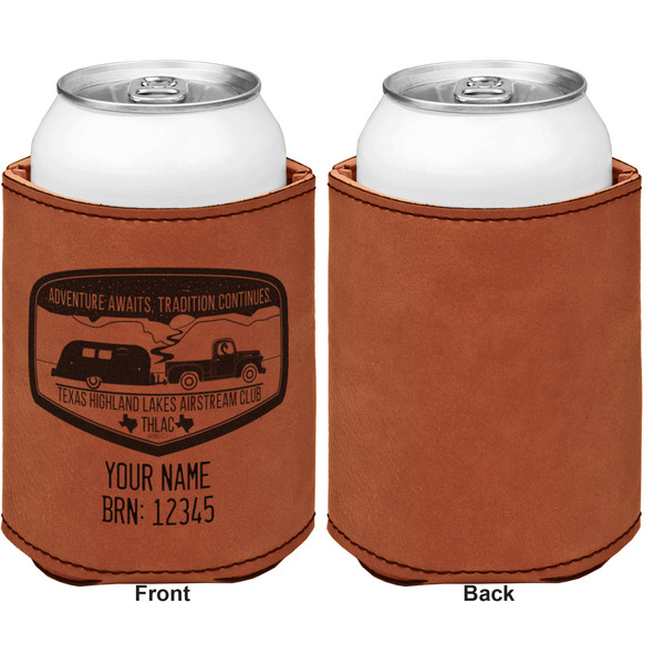 Texas Highland Lakes Airstream Club Logo Cognac Leatherette Can Sleeve - Single Sided Front and Back