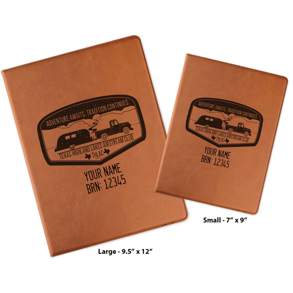 Texas Highland Lakes Airstream Club Logo Cognac Leatherette Portfolios with Notepads - Compare Sizes