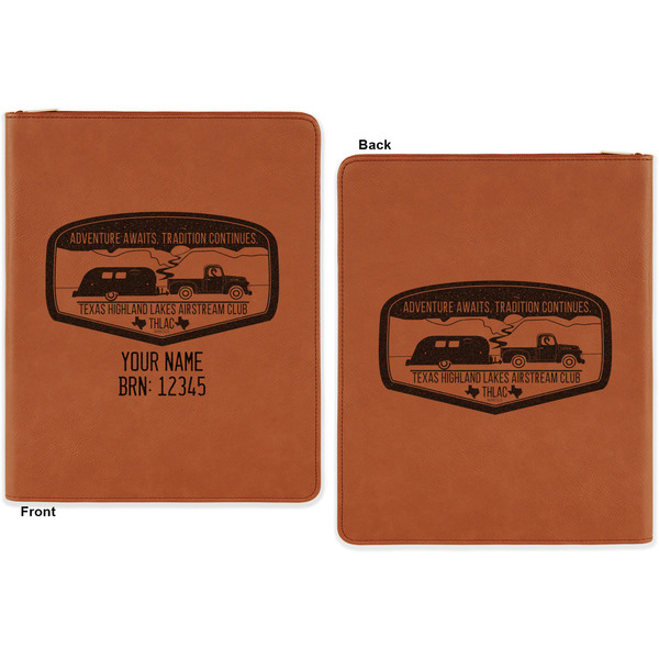 Texas Highland Lakes Airstream Club Logo Cognac Leatherette Zipper Portfolios with Notepad - Double Sided - Apvl