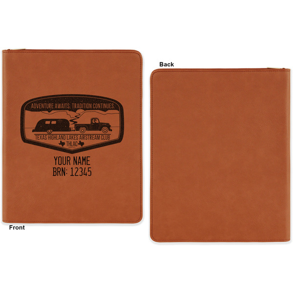 Texas Highland Lakes Airstream Club Logo Cognac Leatherette Zipper Portfolios with Notepad - Single Sided - Apvl