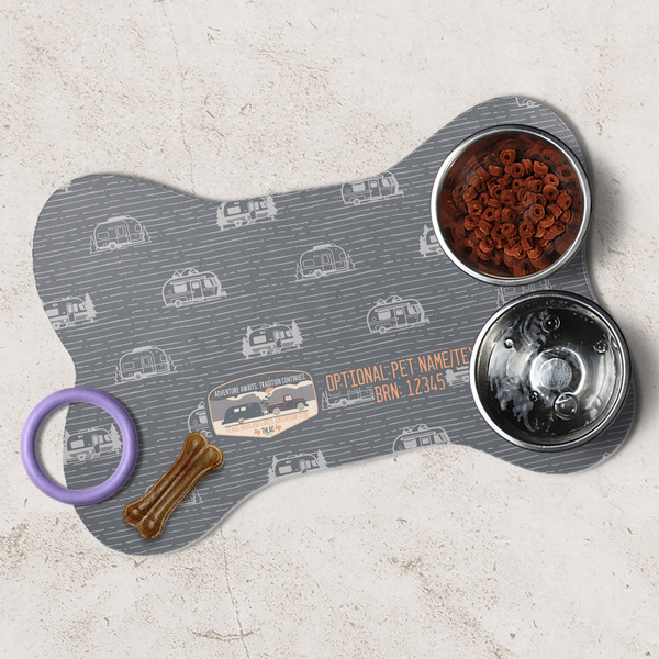 Texas Highland Lakes Airstream Club Logo Dog Bone Shaped Mat Lifestyle