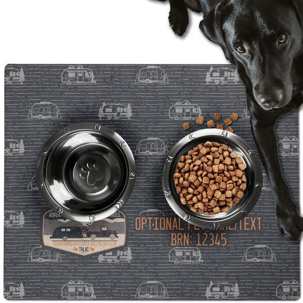 Texas Highland Lakes Airstream Club Logo Dog Food Mat - Large LIFESTYLE