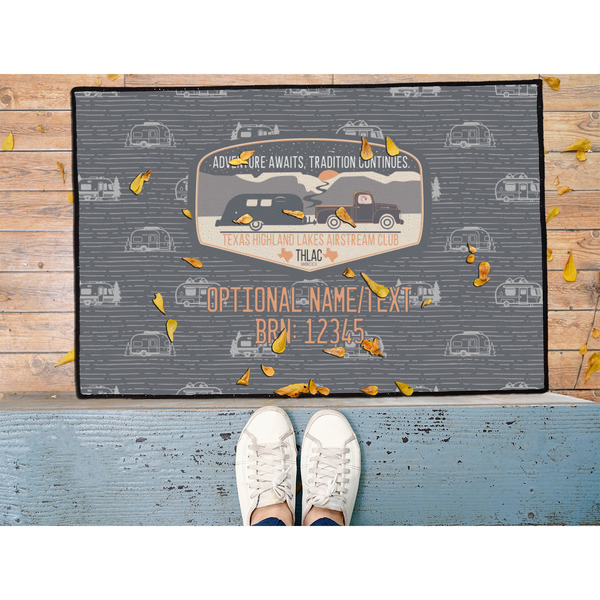 Texas Highland Lakes Airstream Club Logo Door Mat - 36"x24" - Lifestyle