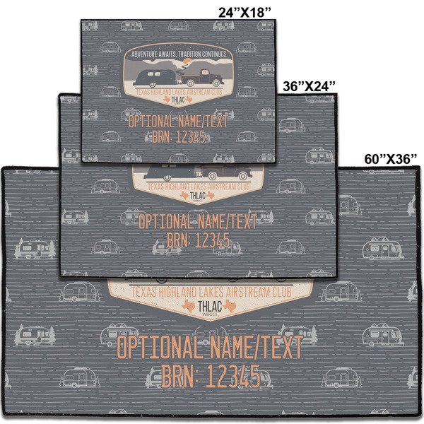 Texas Highland Lakes Airstream Club Logo Door Mats - Size Comparison