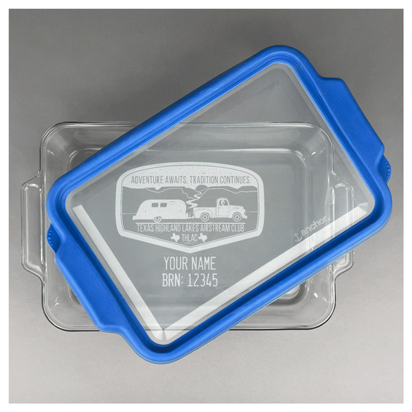 Texas Highland Lakes Airstream Club Logo Glass Baking Dish - 13"x9" - Dish w/ Lid