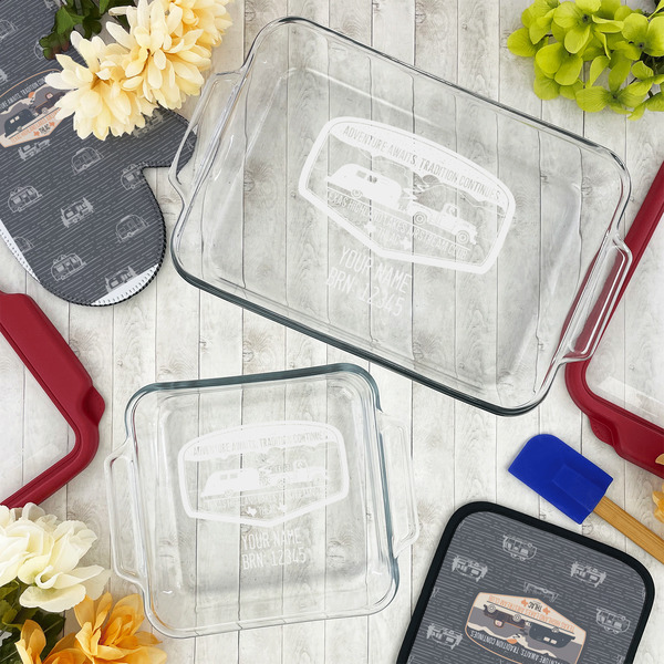 Texas Highland Lakes Airstream Club Logo Glass Baking Dish Set - Lifestyle