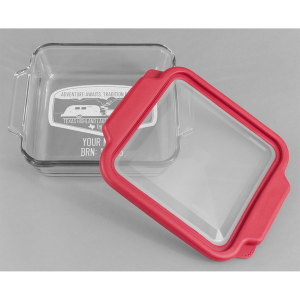 Texas Highland Lakes Airstream Club Logo Glass Cake Dish - 8"x8" - Dish w/ Lid
