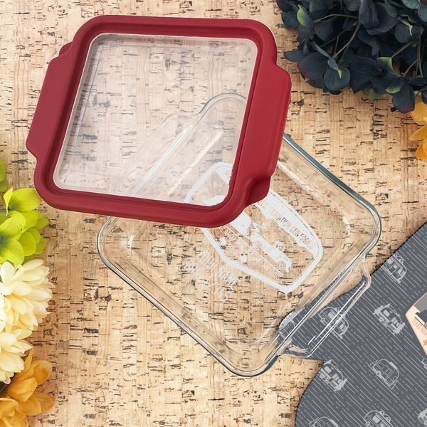 Texas Highland Lakes Airstream Club Logo Glass Cake Dish - 8"x8" - Lifestyle