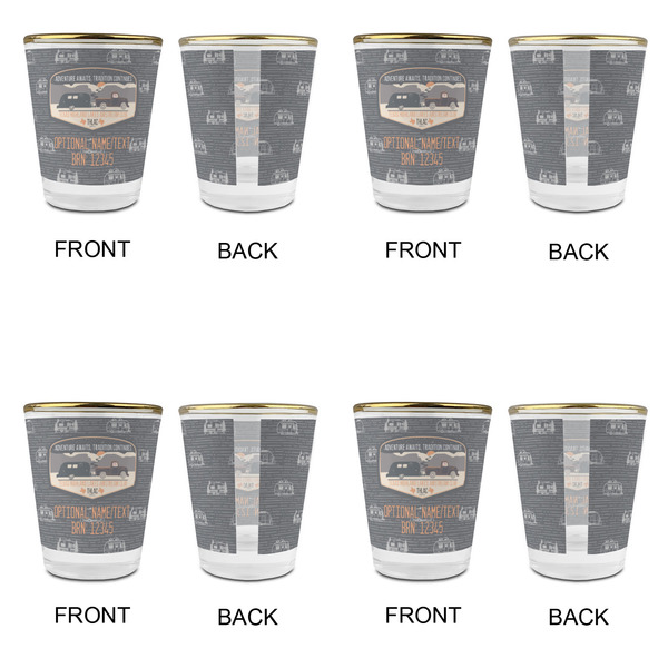Texas Highland Lakes Airstream Club Logo Glass Shot Glass - Gold Rim - Set of 4 - Front & Back