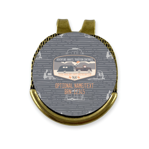 Texas Highland Lakes Airstream Club Logo Golf Ball Marker Hat Clip Gold - Front