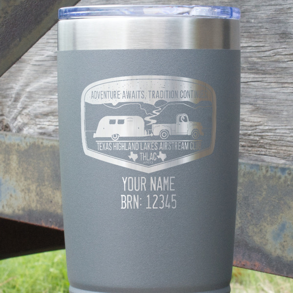 Texas Highland Lakes Airstream Club Logo Gray Polar Camel Tumbler - 20oz - Close Up