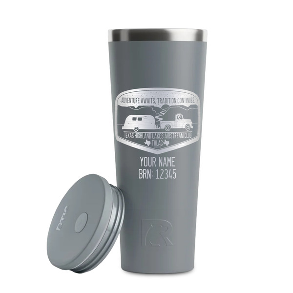 Texas Highland Lakes Airstream Club Logo Grey RTIC Everyday Tumbler - 28 oz. - Lid Off
