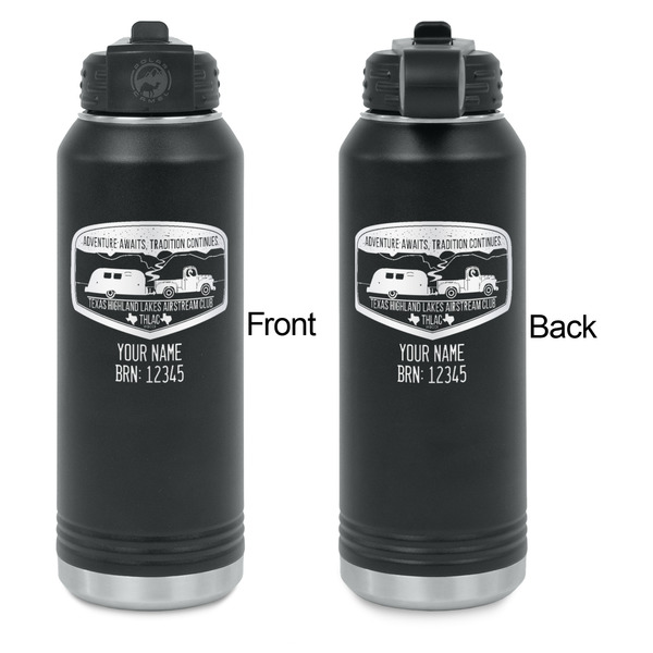 Texas Highland Lakes Airstream Club Logo Laser Engraved Water Bottles - Front & Back Engraving - Front & Back View