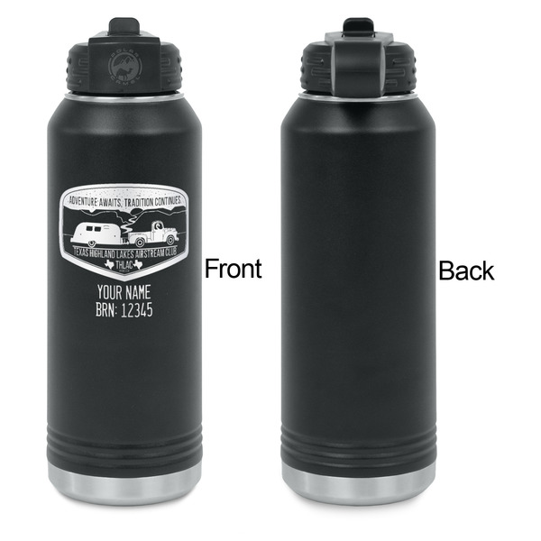 Texas Highland Lakes Airstream Club Logo Laser Engraved Water Bottles - Front Engraving - Front & Back View
