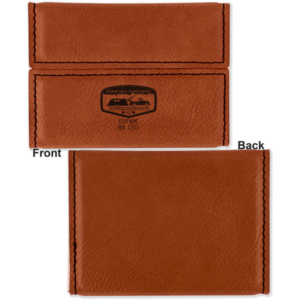 Texas Highland Lakes Airstream Club Logo Leather Business Card Holder Front Back Single Sided - Apvl