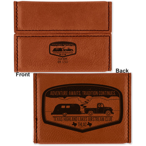 Texas Highland Lakes Airstream Club Logo Leather Business Card Holder - Front Back