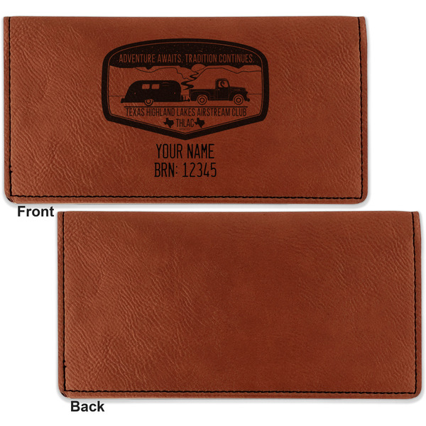 Texas Highland Lakes Airstream Club Logo Leather Checkbook Holder Front and Back Single Sided - Apvl