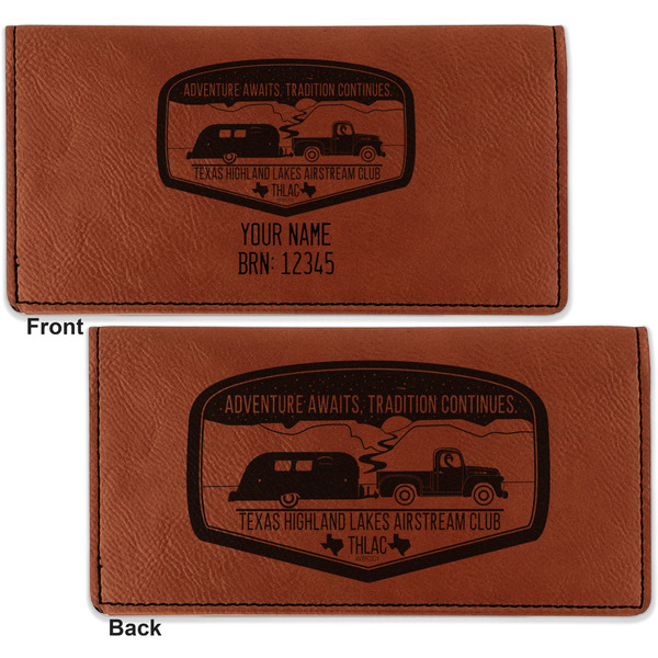 Texas Highland Lakes Airstream Club Logo Leather Checkbook Holder Front and Back