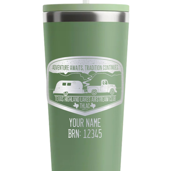 Texas Highland Lakes Airstream Club Logo Light Green RTIC Everyday Tumbler - 28 oz. - Close Up