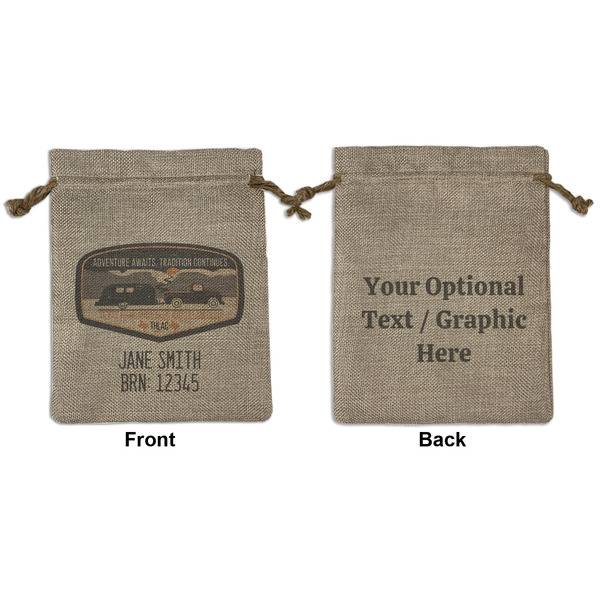 Custom Texas Highland Lakes Airstream Club Logo Burlap Gift Bag - Medium -Double-Sided