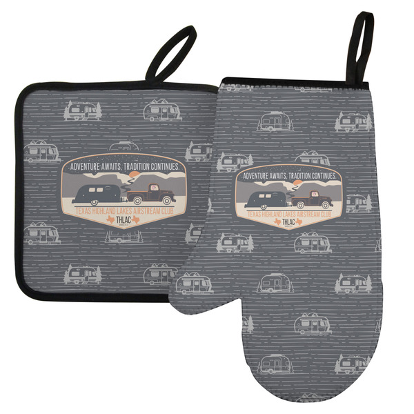 Custom Texas Highland Lakes Airstream Club Logo Left Oven Mitt & Pot Holder Set
