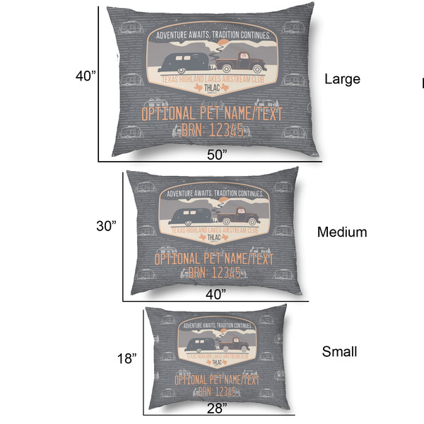 Texas Highland Lakes Airstream Club Logo Outdoor Dog Beds - SIZE CHART