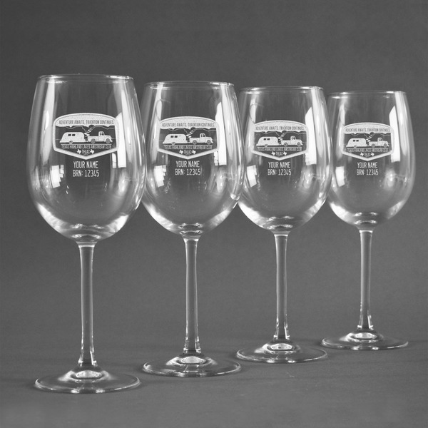 Texas Highland Lakes Airstream Club Logo Personalized Wine Glasses (Set of 4)